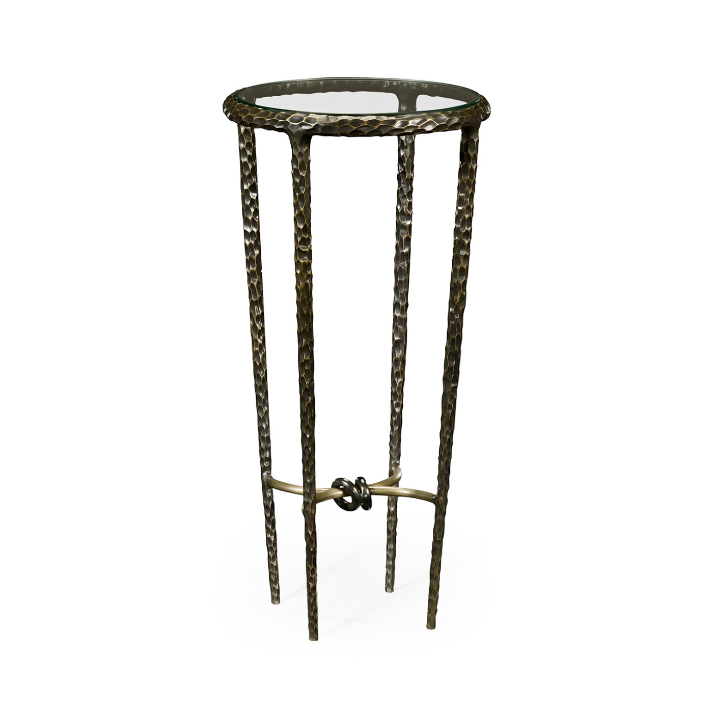Bronze finish hammered iron circular wine table