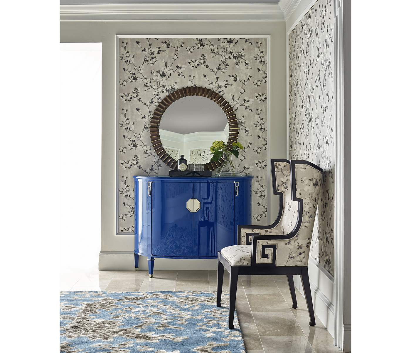 Greek Key Design Biedermeier Black Arm Chair