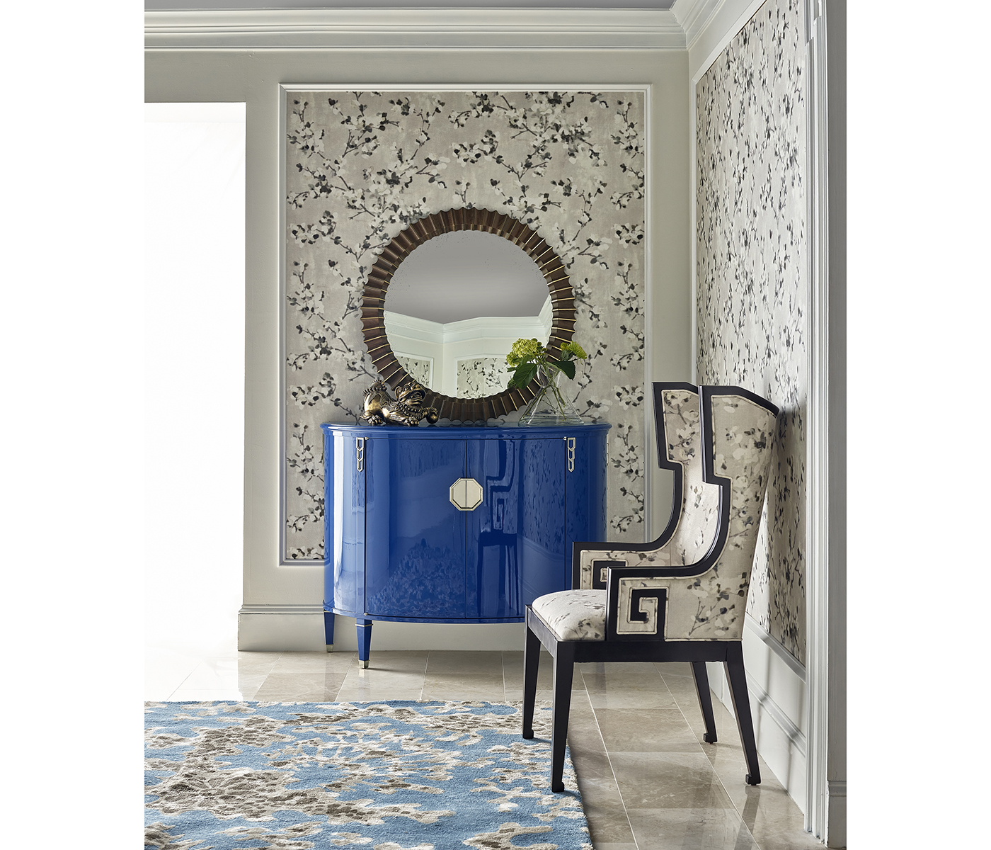 Greek Key Design Biedermeier Black Arm Chair