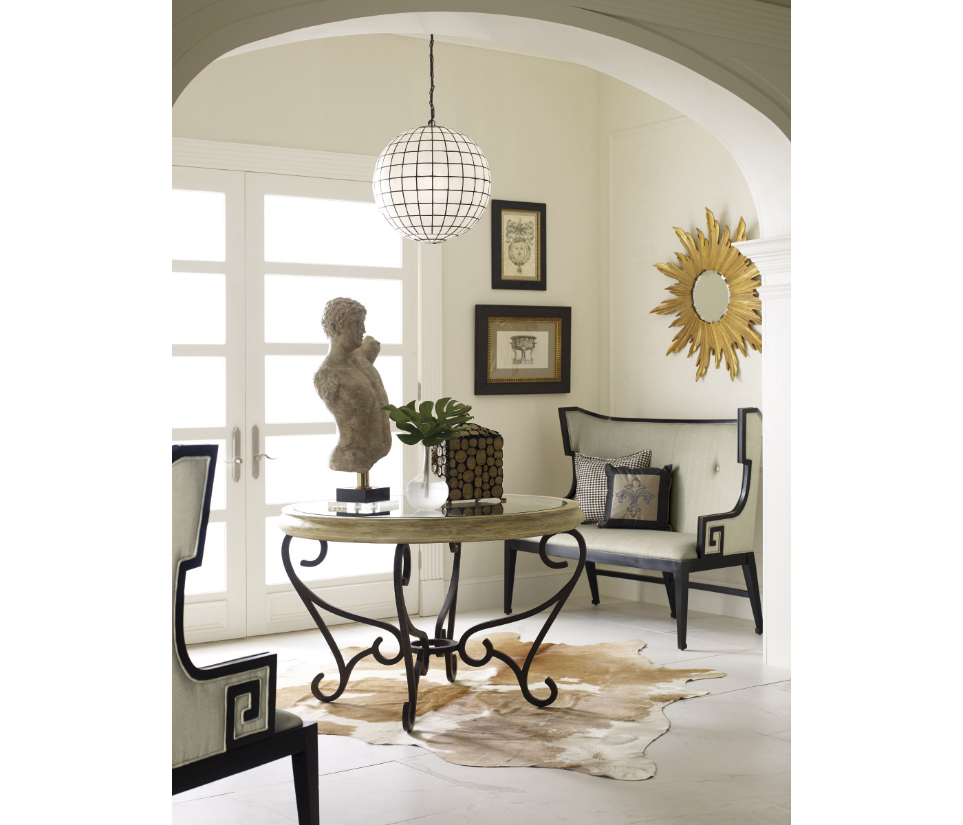 Greek Key Design Biedermeier Black Arm Chair