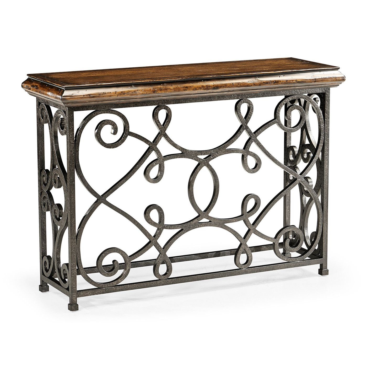 Width Rectangular Rustic Walnut Console with Wrought Iron Base 54