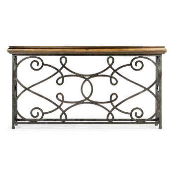 Rectangular Golden Ale Console with Wrought Iron Base 72
