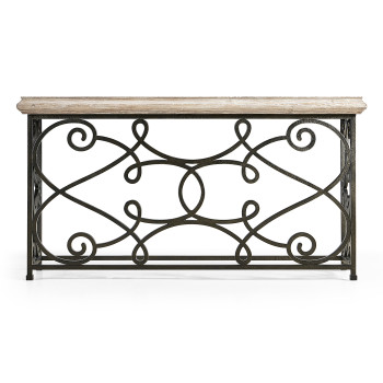Width Rectangular Limed Wood Console with Wrought Iron Base 72