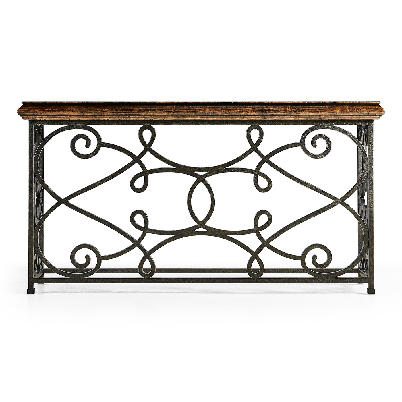 Width Rectangular Rustic Walnut Console with Wrought Iron Base 72