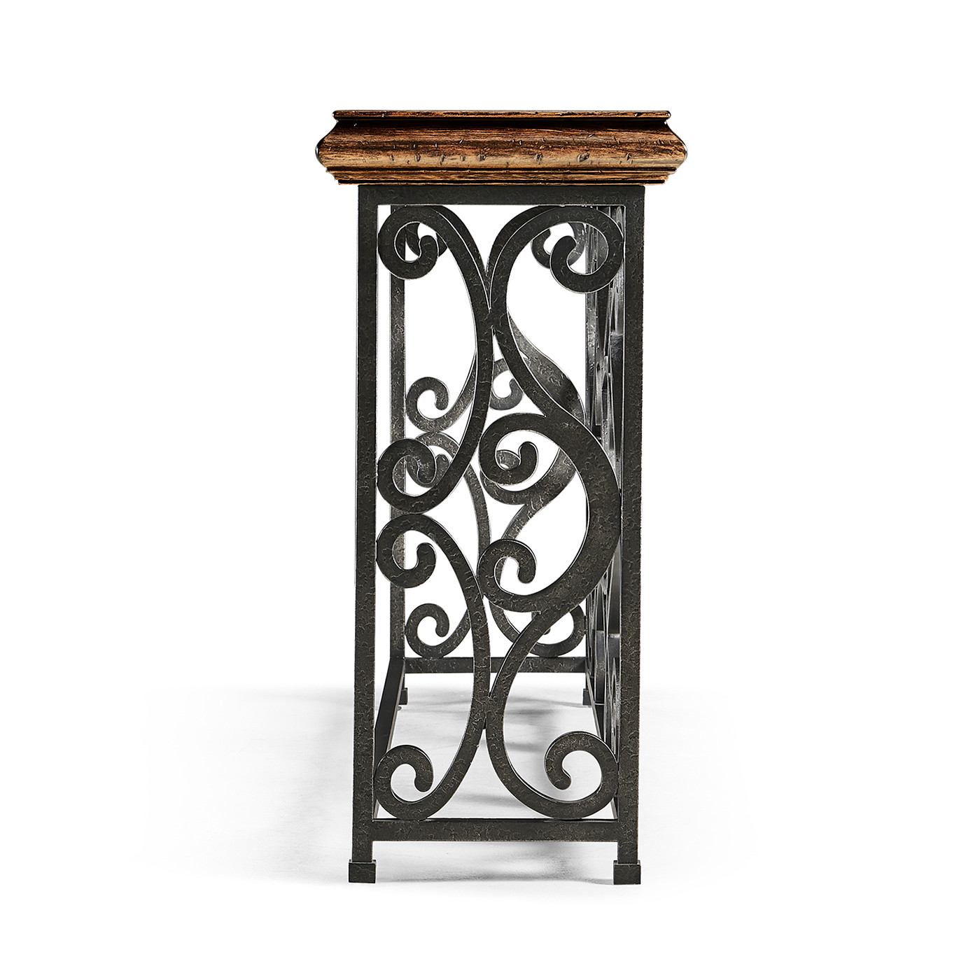 Width Rectangular Rustic Walnut Console with Wrought Iron Base 72