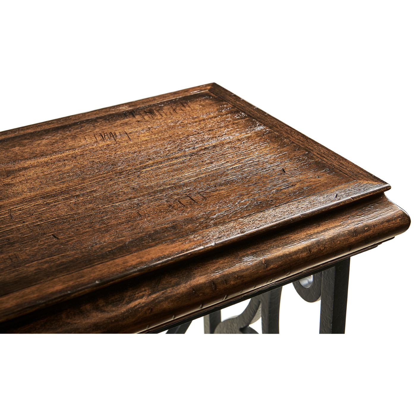 Width Rectangular Rustic Walnut Console with Wrought Iron Base 72