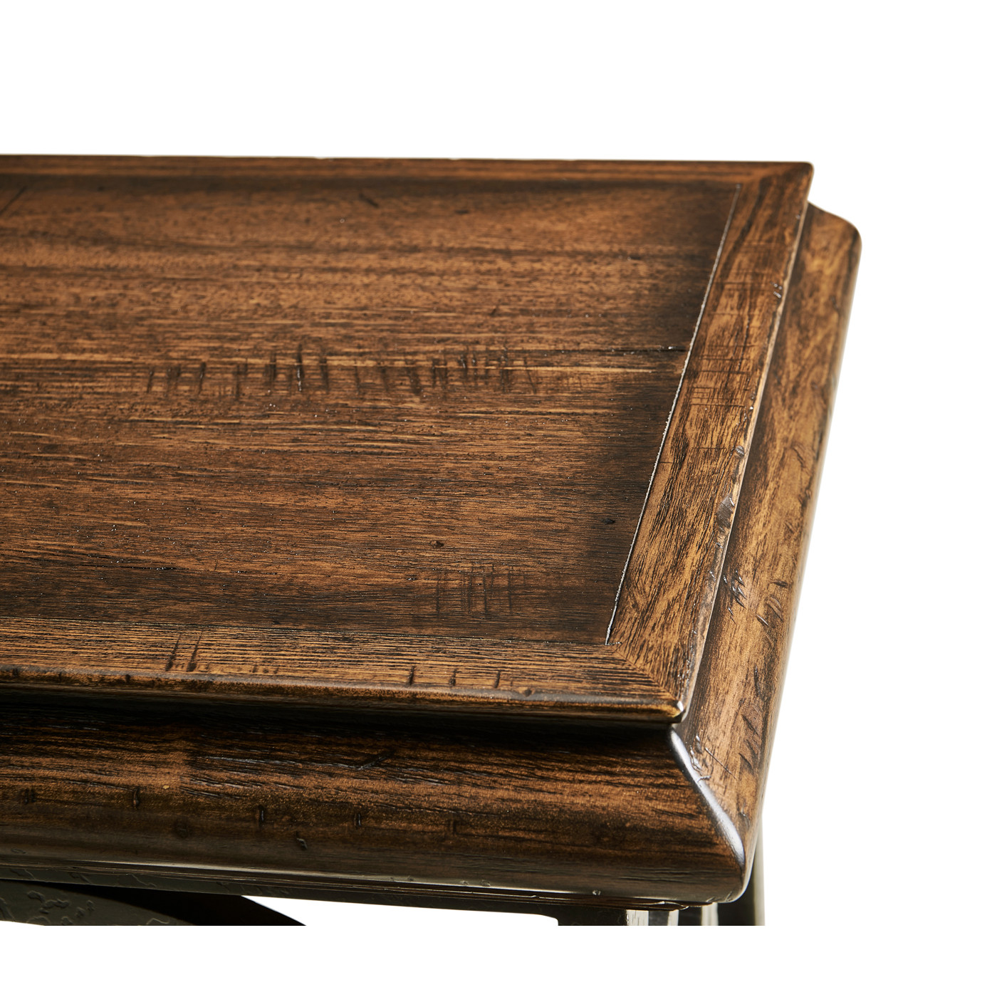 Width Rectangular Rustic Walnut Console with Wrought Iron Base 72