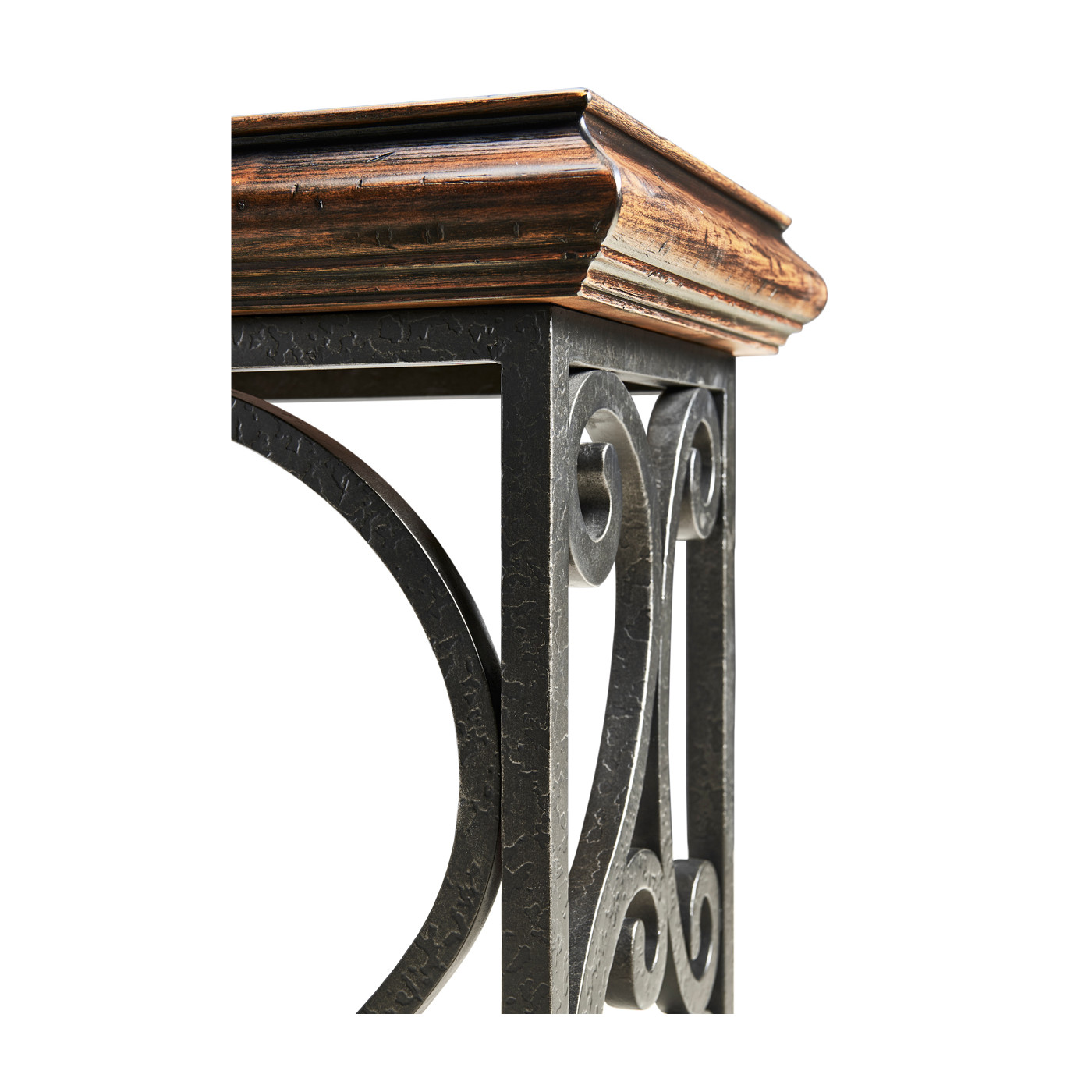 Width Rectangular Rustic Walnut Console with Wrought Iron Base 72