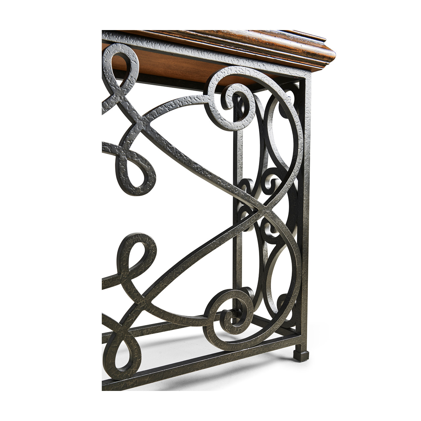 Width Rectangular Rustic Walnut Console with Wrought Iron Base 72