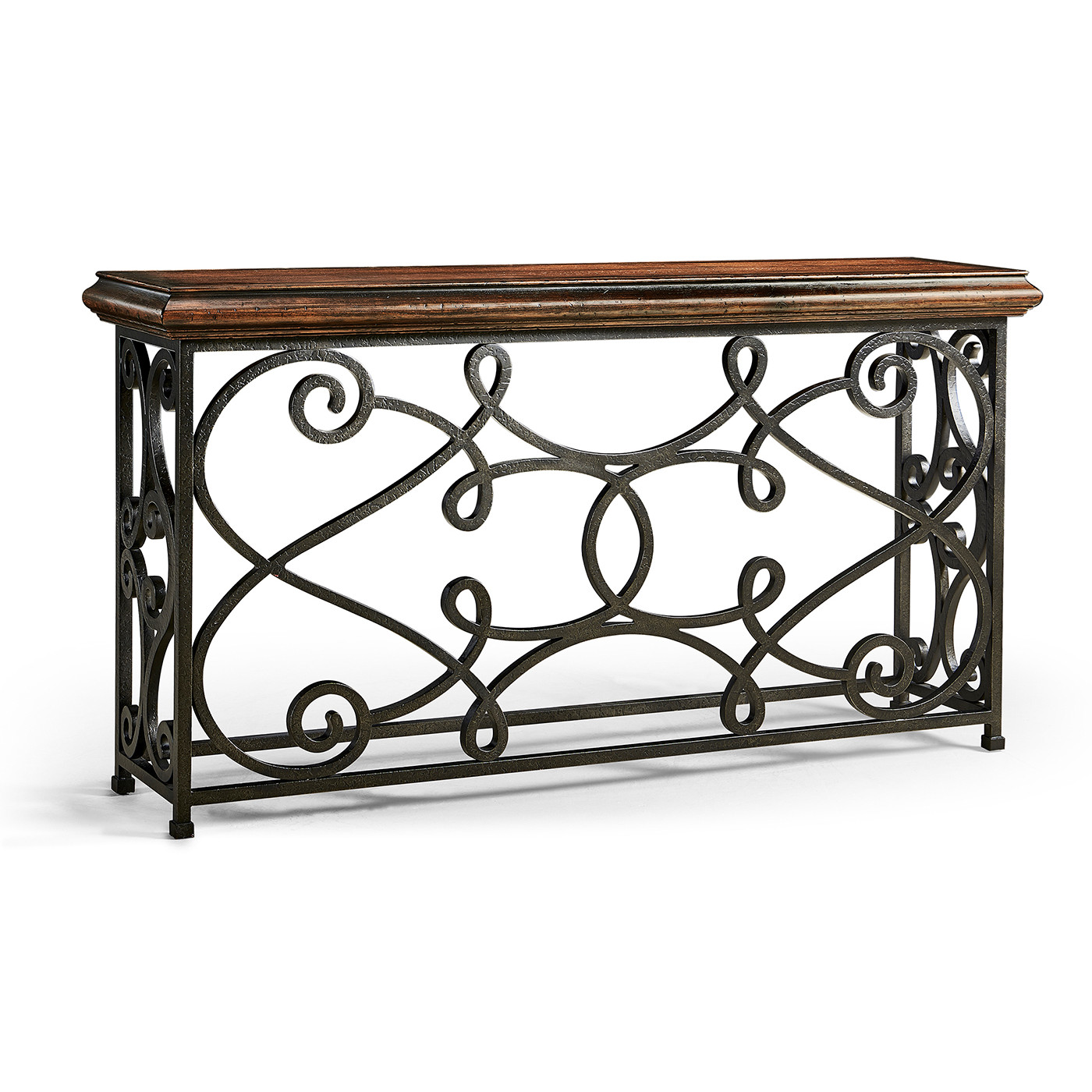 Width Rectangular Rustic Walnut Console with Wrought Iron Base 72