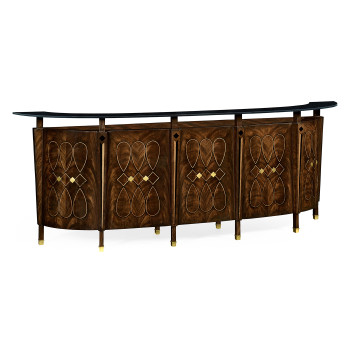 Mahogany semi circular five panel registration desk with fine inlays