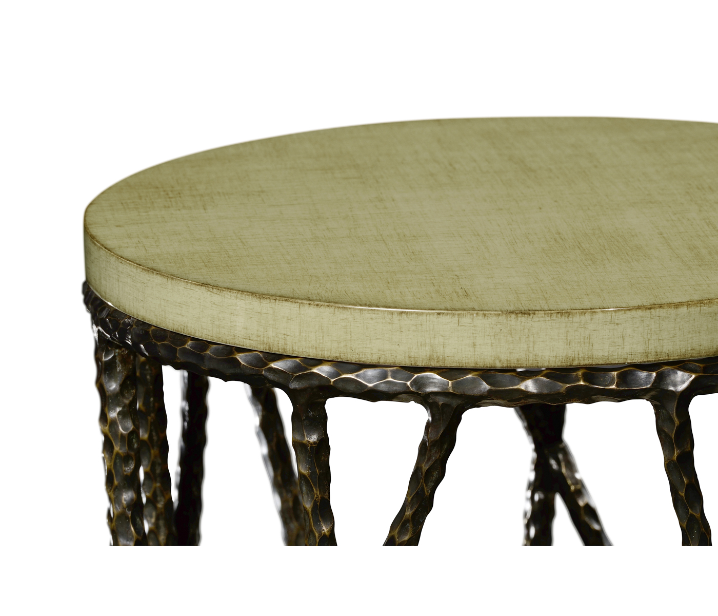 Hammered Antique Black Brass Wine Table with Celadon Top