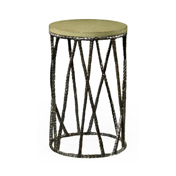 Hammered Antique Black Brass Wine Table with Celadon Top