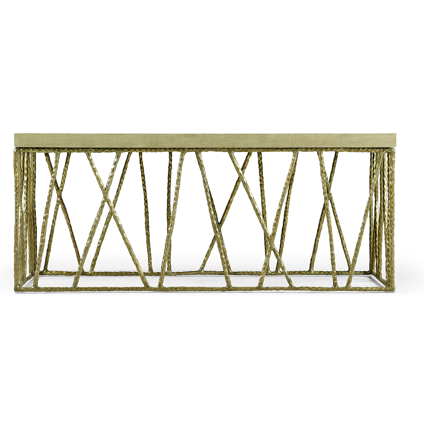 Hammered Light Brown Brass Coffee Table with Celadon Top