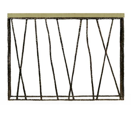 Hammered Antique Black Brass Console with Celadon Top