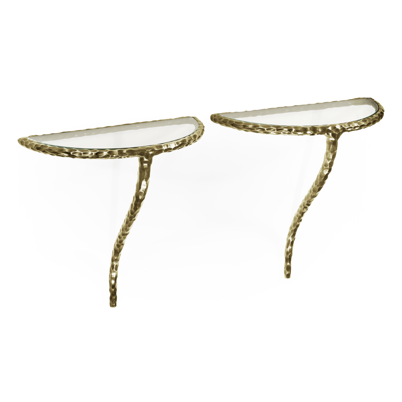 Brass hammered pair wall bracket tables