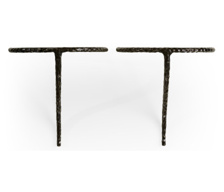 Bronze hammered pair wall bracket tables