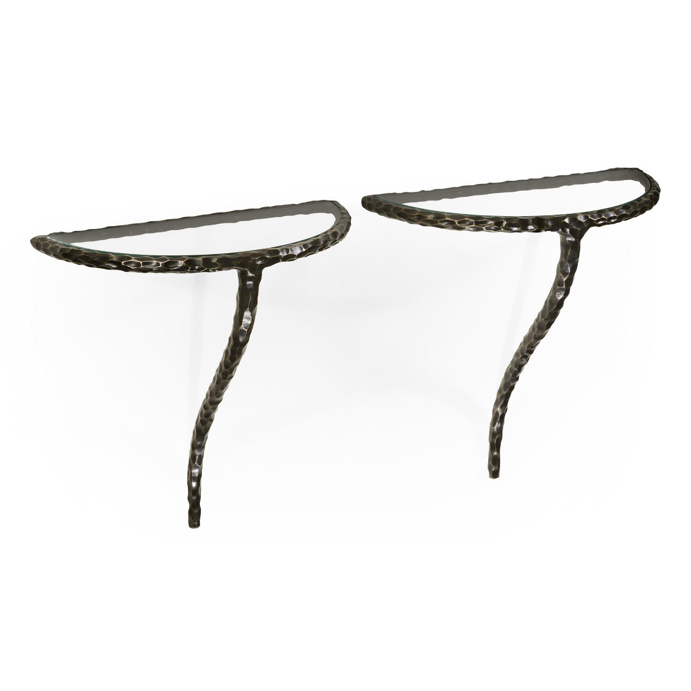 Bronze hammered pair wall bracket tables