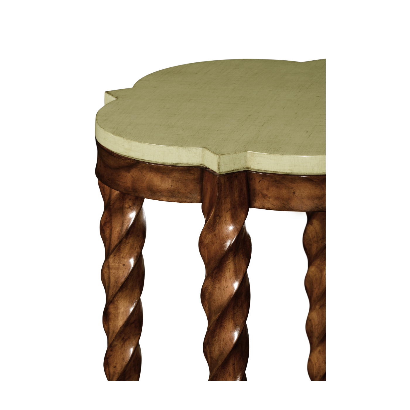 Walnut twisted side table with celadon top