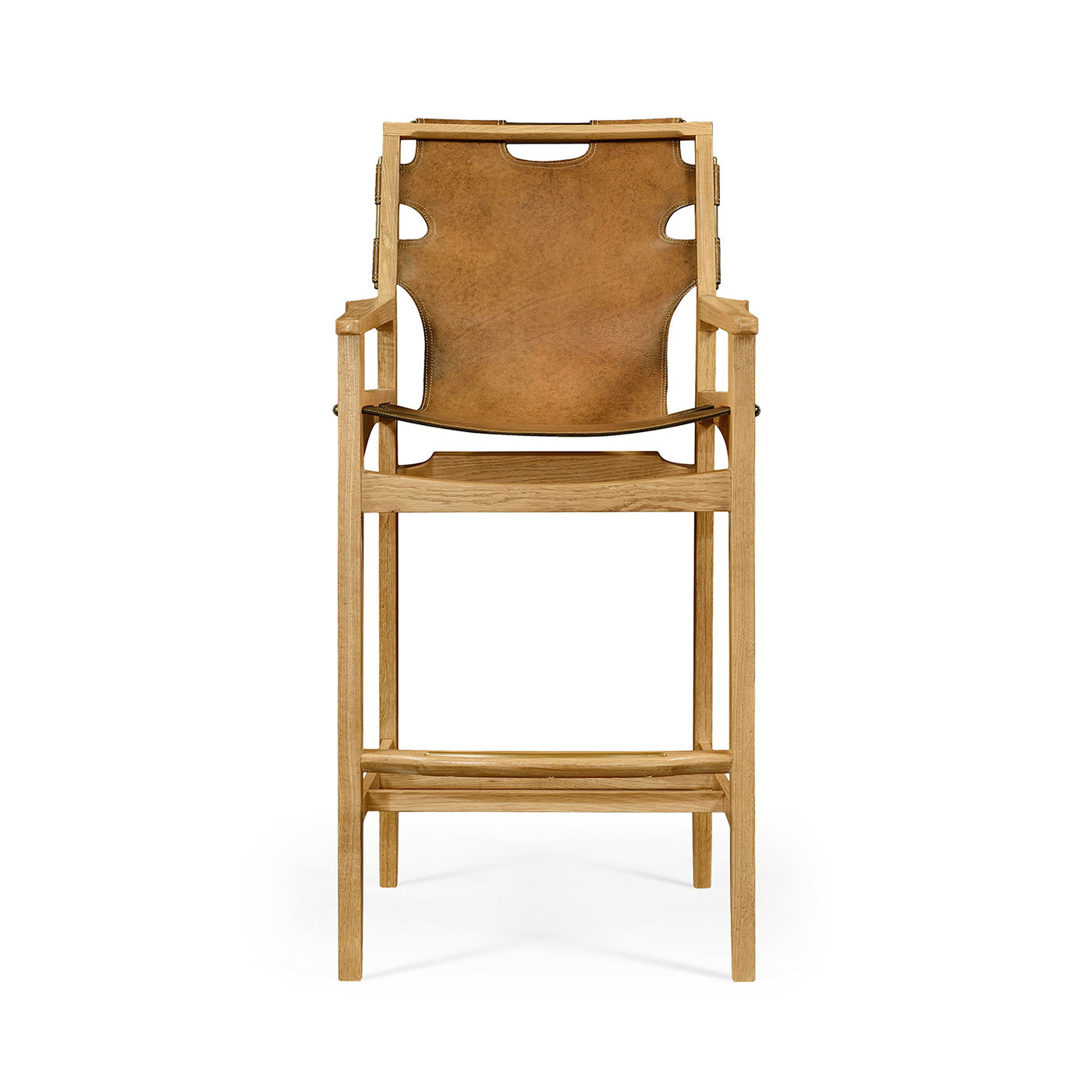 Midcentury Style Slung Leather & Light Oak Bar Stool