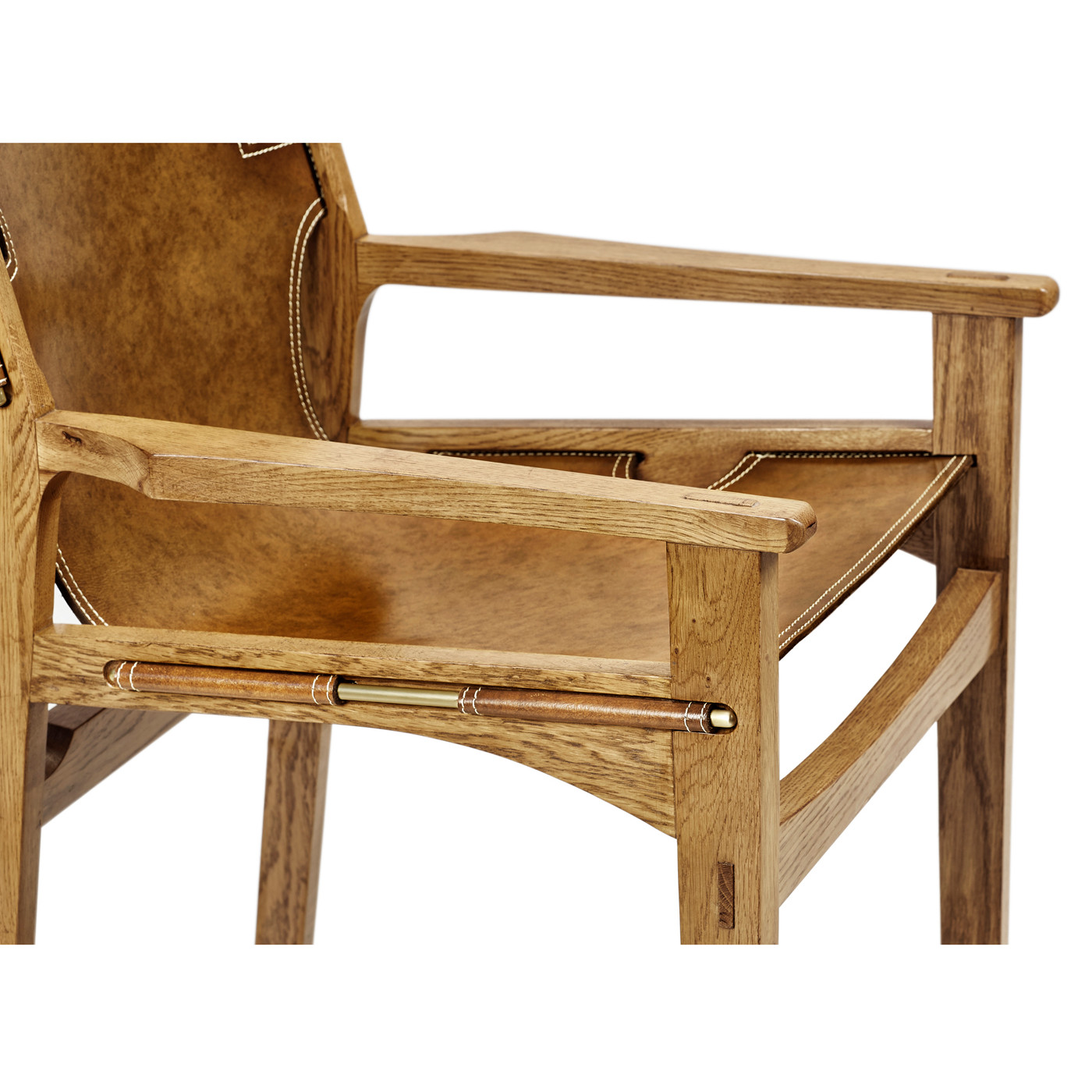 Midcentury Style Slung Medium Antique Chestnut Leather & Light Oak Counter Stool