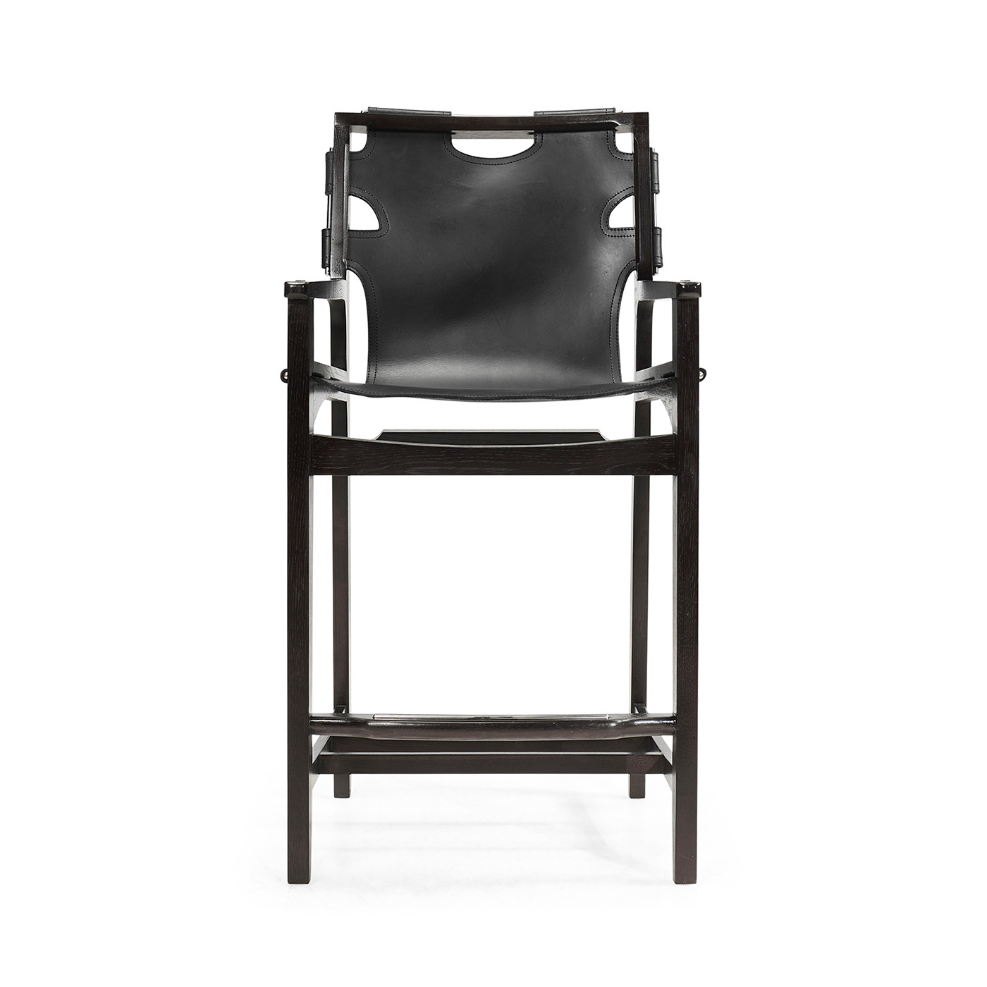 Midcentury Style Slung Black Leather & Black Mocha Oak Counter Stool