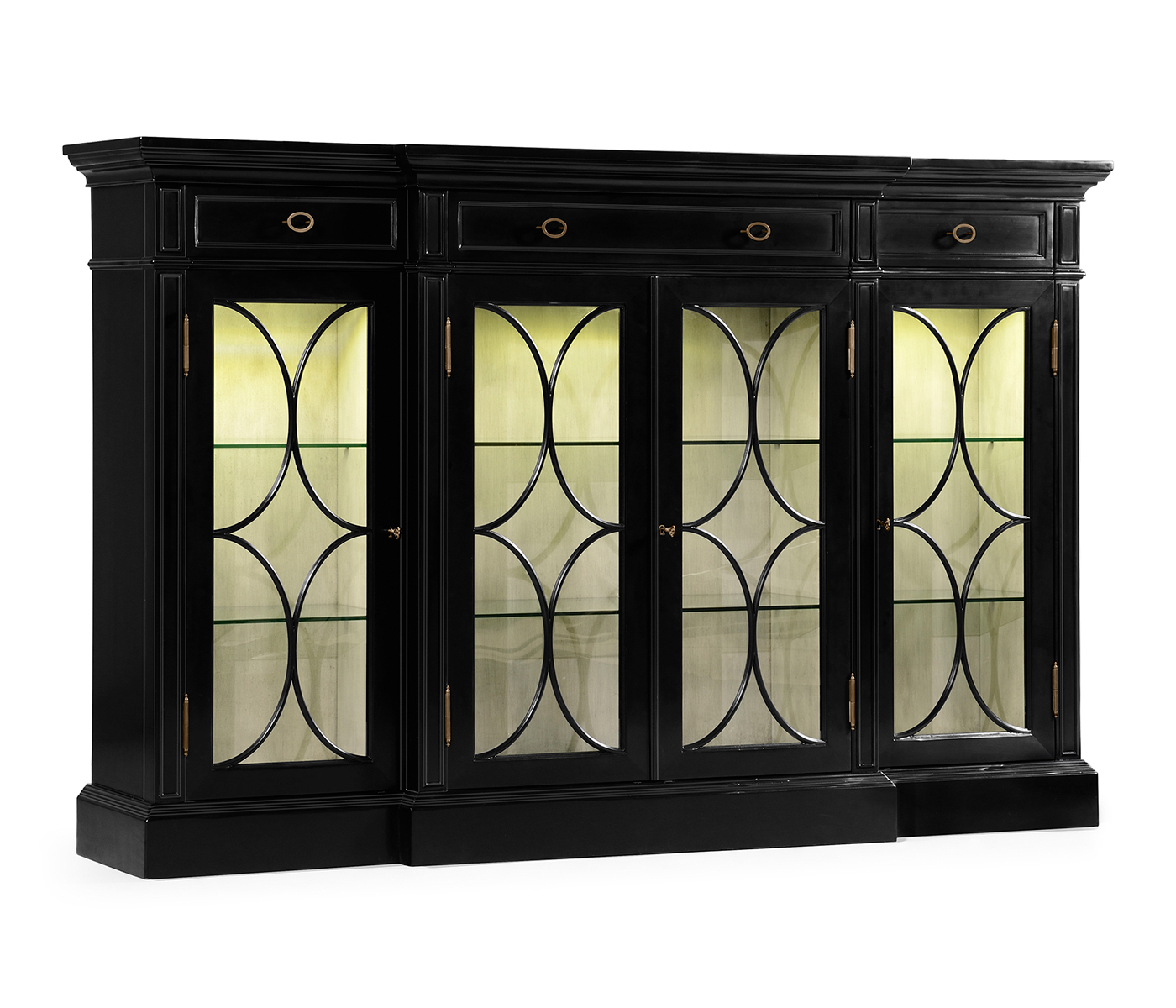 Traditional Four Door Breakfront Display Cabinet