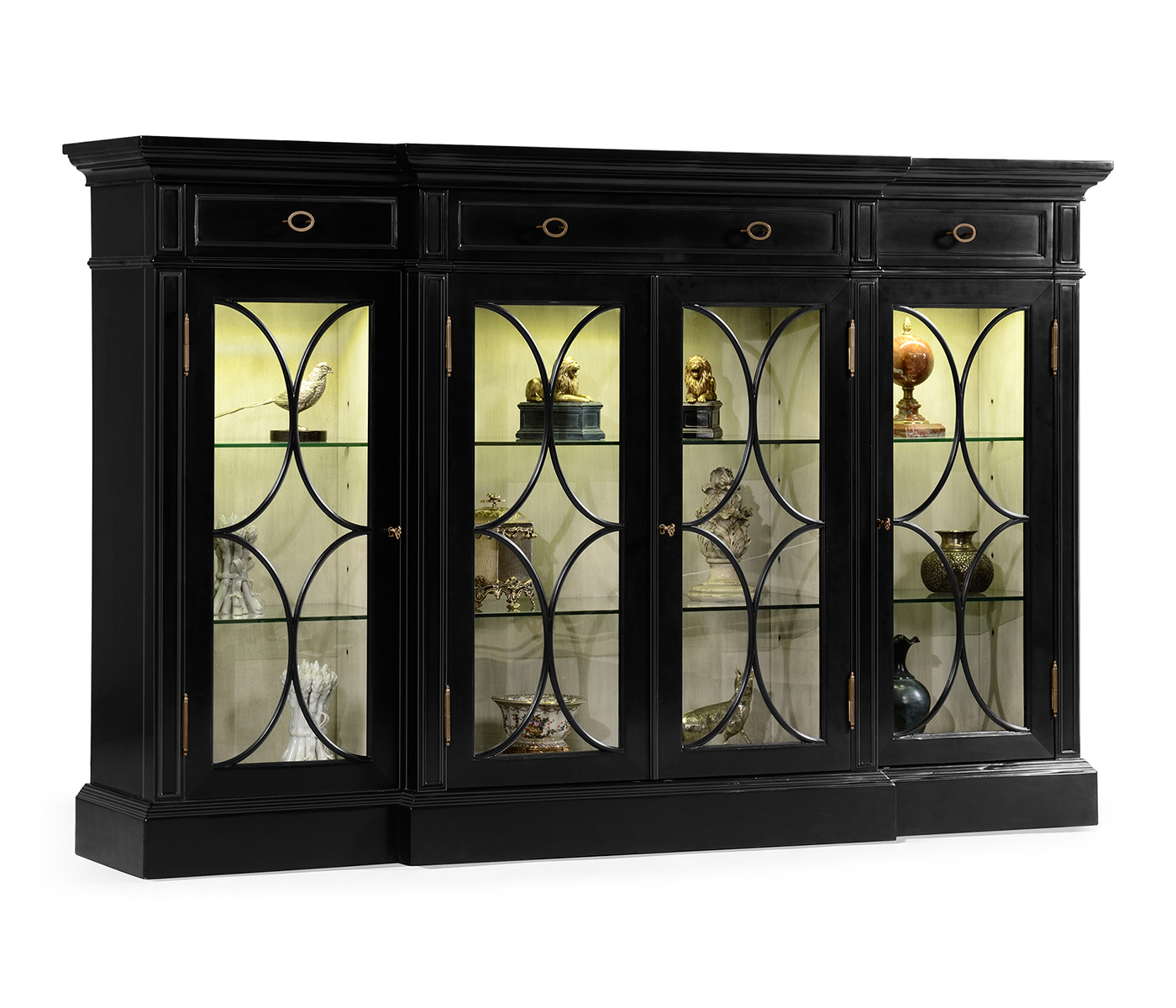 Traditional Four Door Breakfront Display Cabinet