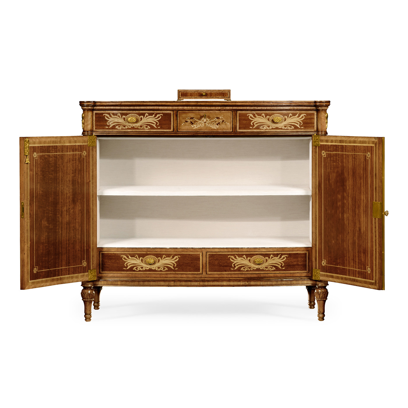 Fine mahogany side cabinet with pictorial marquetry of Paris and Helen