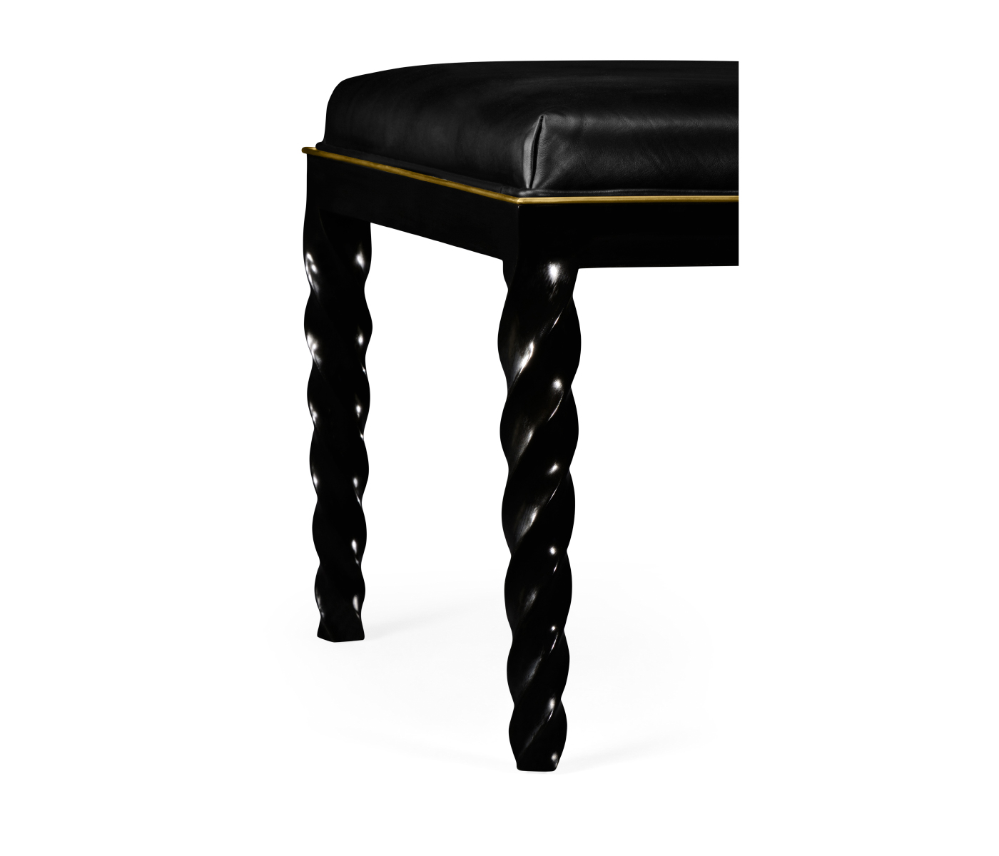 Cocktail Ottoman with Tray Table and Black Barleytwist Legs, Upholstered in Black Leather