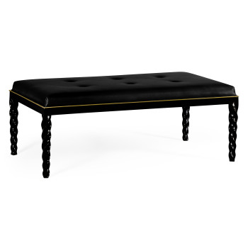Cocktail Ottoman with Tray Table and Black Barleytwist Legs, Upholstered in Black Leather