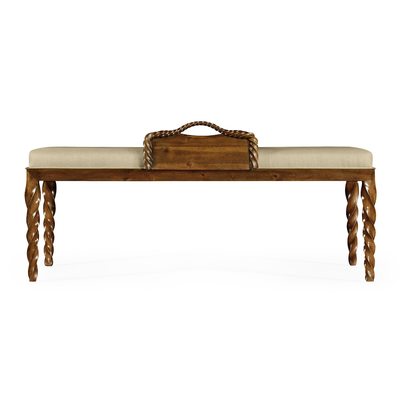 Cocktail Ottoman with Tray Table and Walnut Barleytwist Legs, Upholstered in MAZO