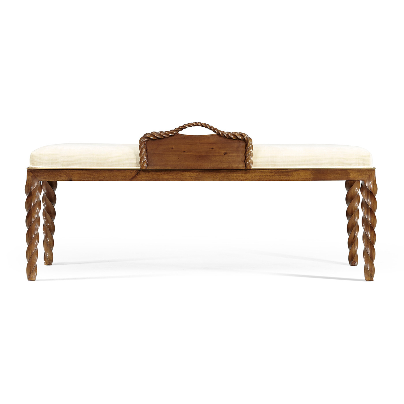 Cocktail Ottoman with Tray Table and Walnut Barleytwist Legs, Upholstered in COM