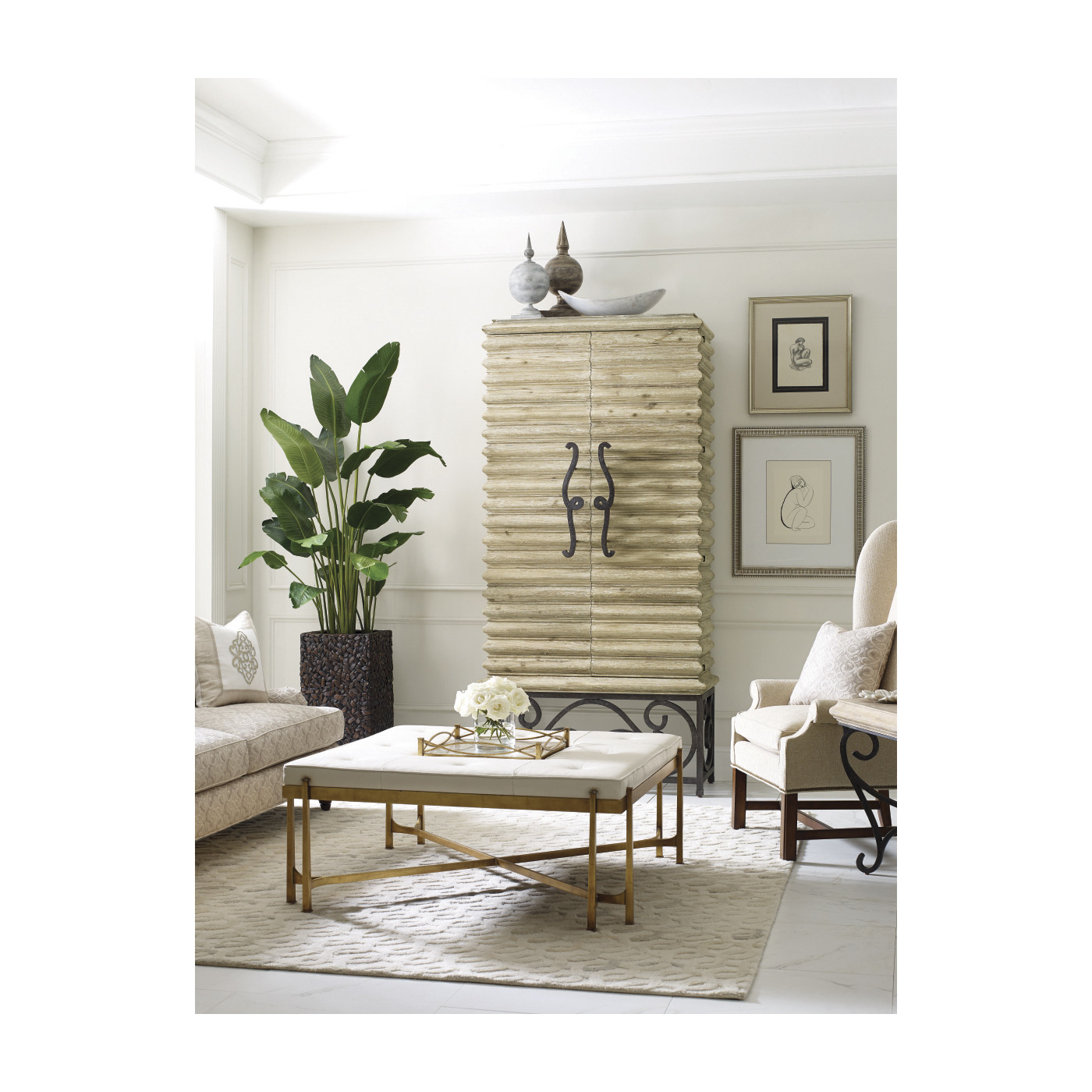 Églomisé and Gilded Iron Cocktail Ottoman