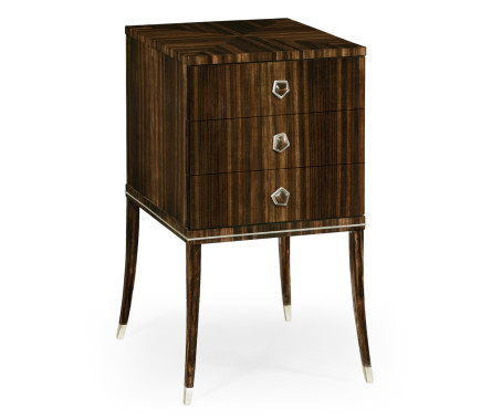 Macassar Ebony Bedside Chest with White Brass Detail