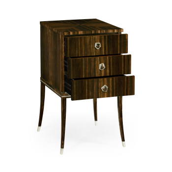 Macassar Ebony Bedside Chest with White Brass Detail