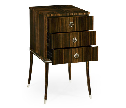 Macassar Ebony Bedside Chest with White Brass Detail