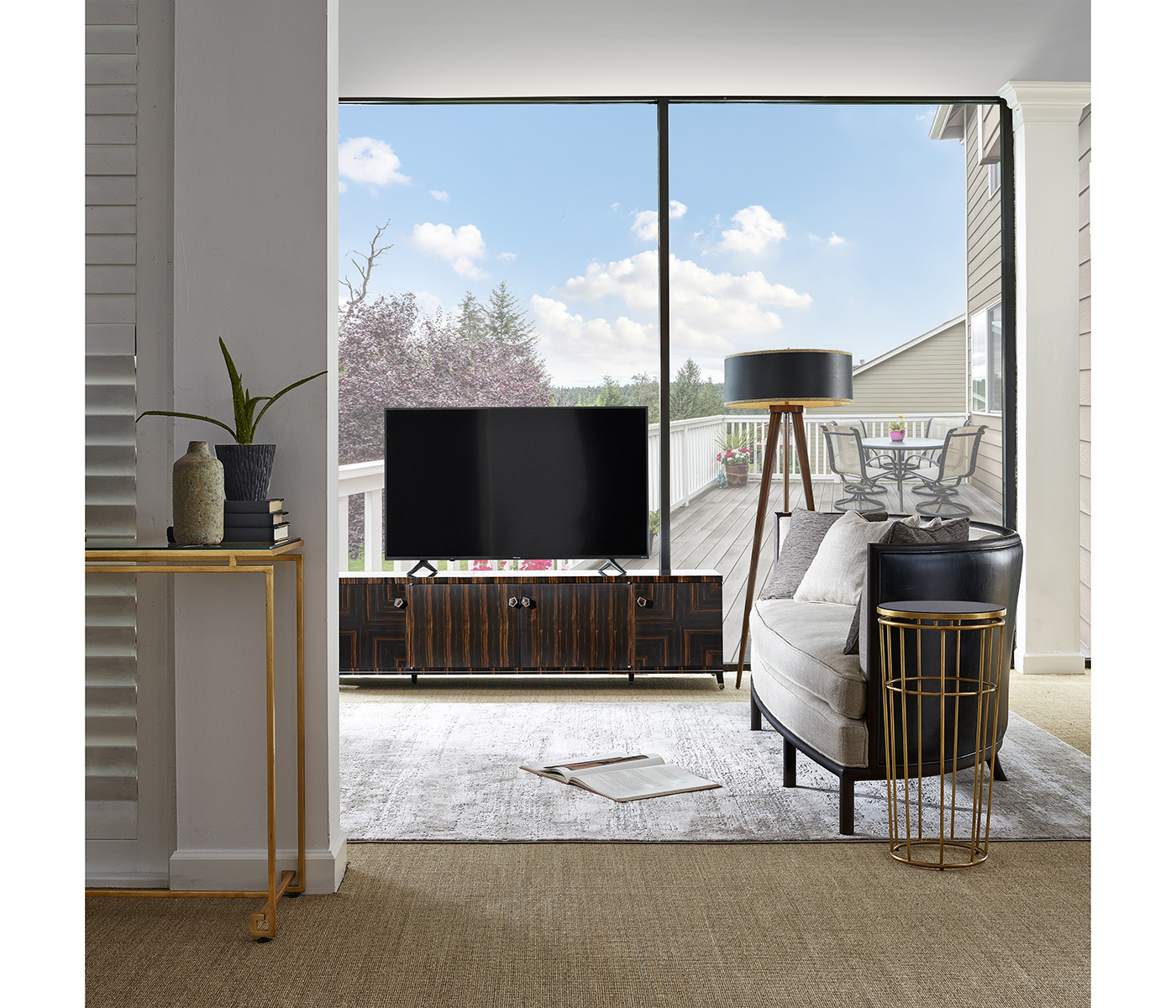 Macassar Ebony TV Cabinet with White Brass Detail