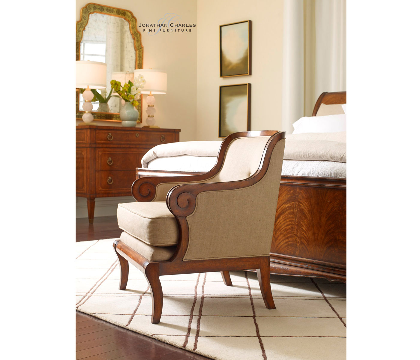 Shallow Carved Walnut Occasional Chair