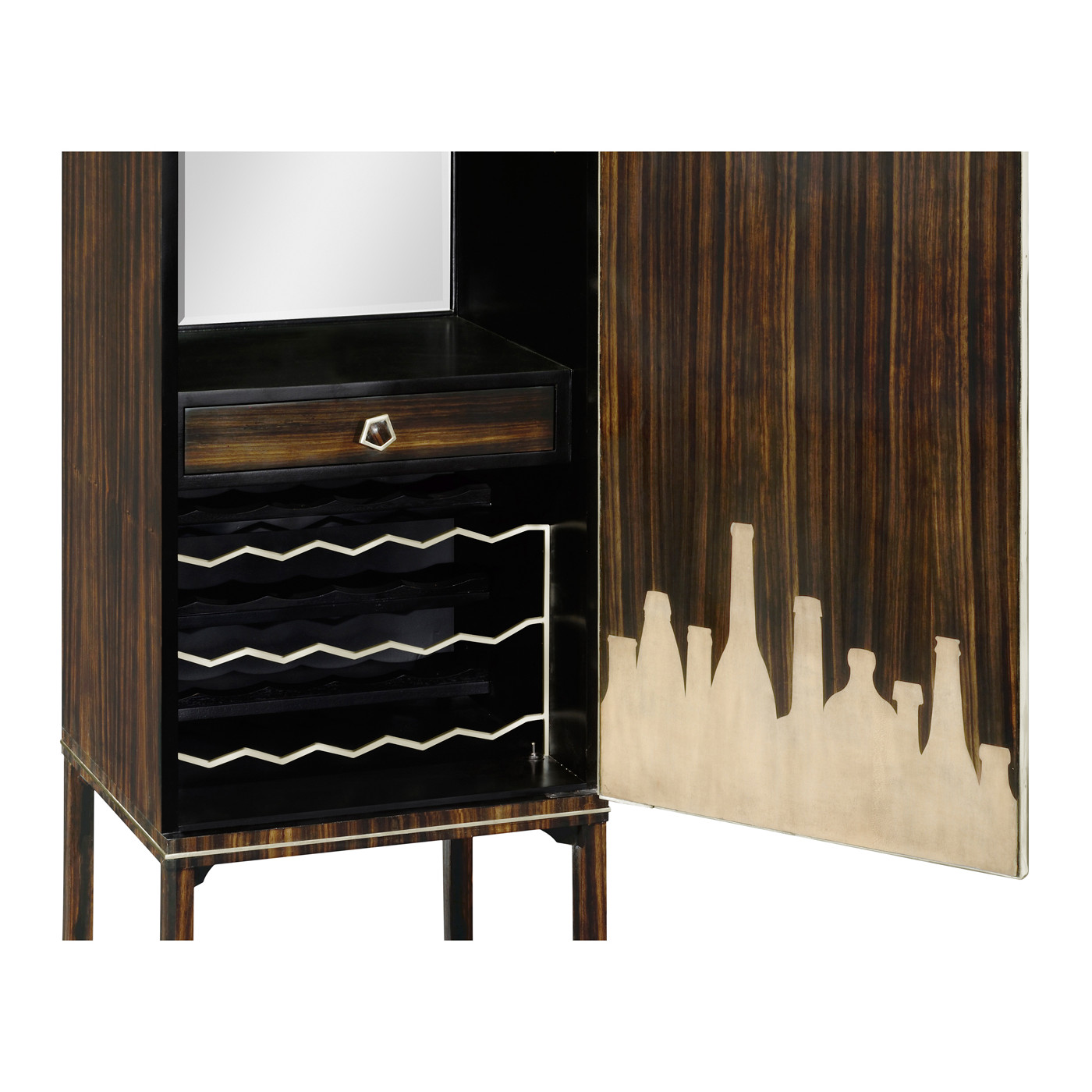 Macassar Ebony Drink Cabinet with White Brass Inlay