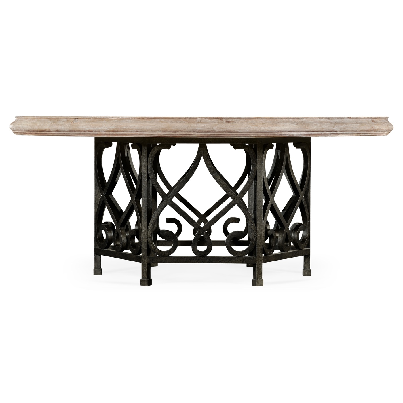 Limed Wood Dining Table with Wrought Iron Base 72