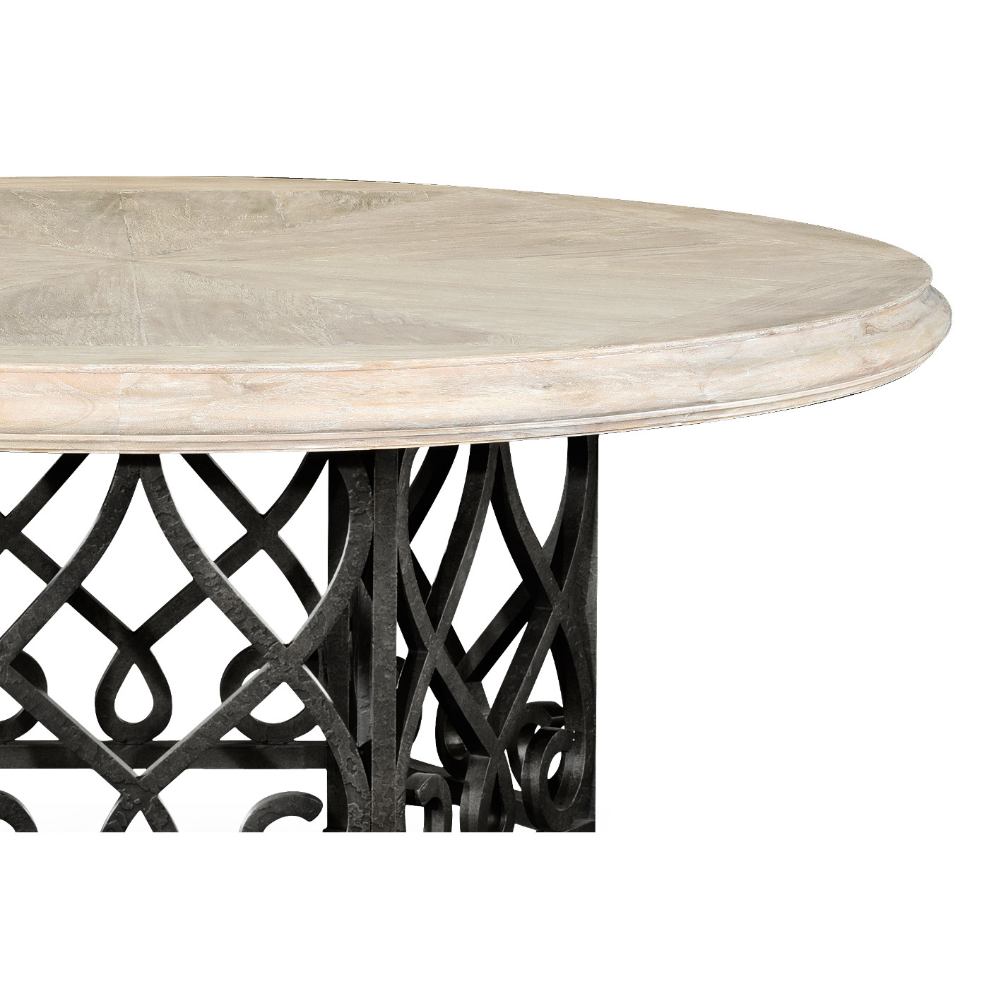 Limed Wood Dining Table with Wrought Iron Base 72