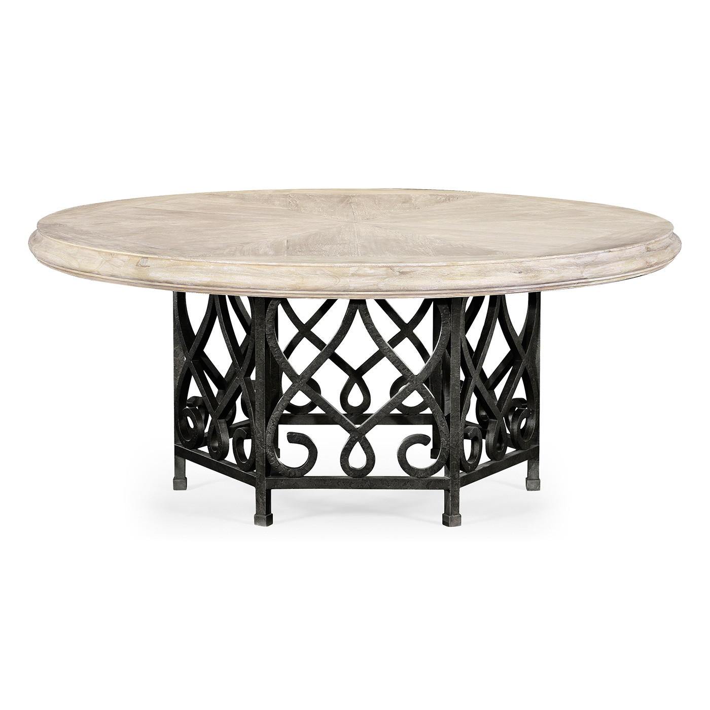 Limed Wood Dining Table with Wrought Iron Base 72