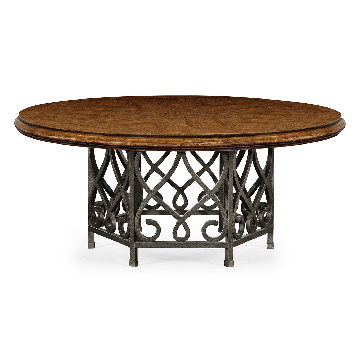 Rustic Walnut Dining Table with Wrought Iron Base 72