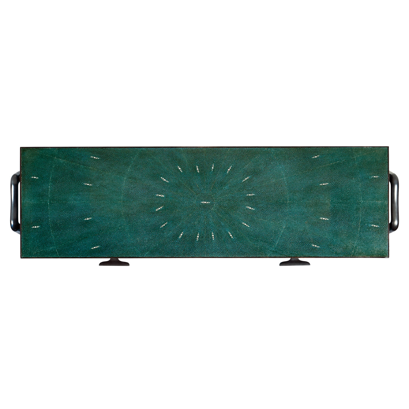 Teal Faux Shagreen and Bronze Legged Console