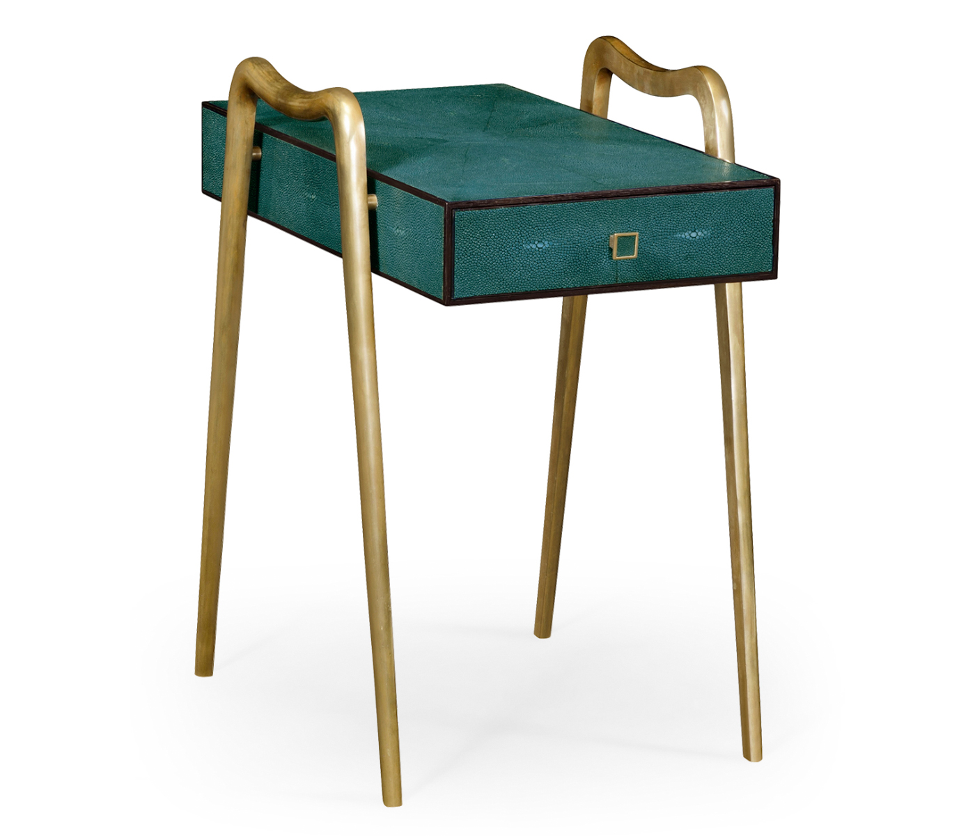 Teal Faux Shagreen and Brass Legged End Table