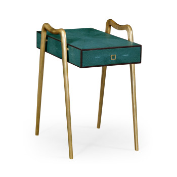 Teal Faux Shagreen and Brass Legged End Table