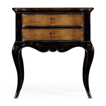 French Style Black Painted & Cherry Bedside Chest