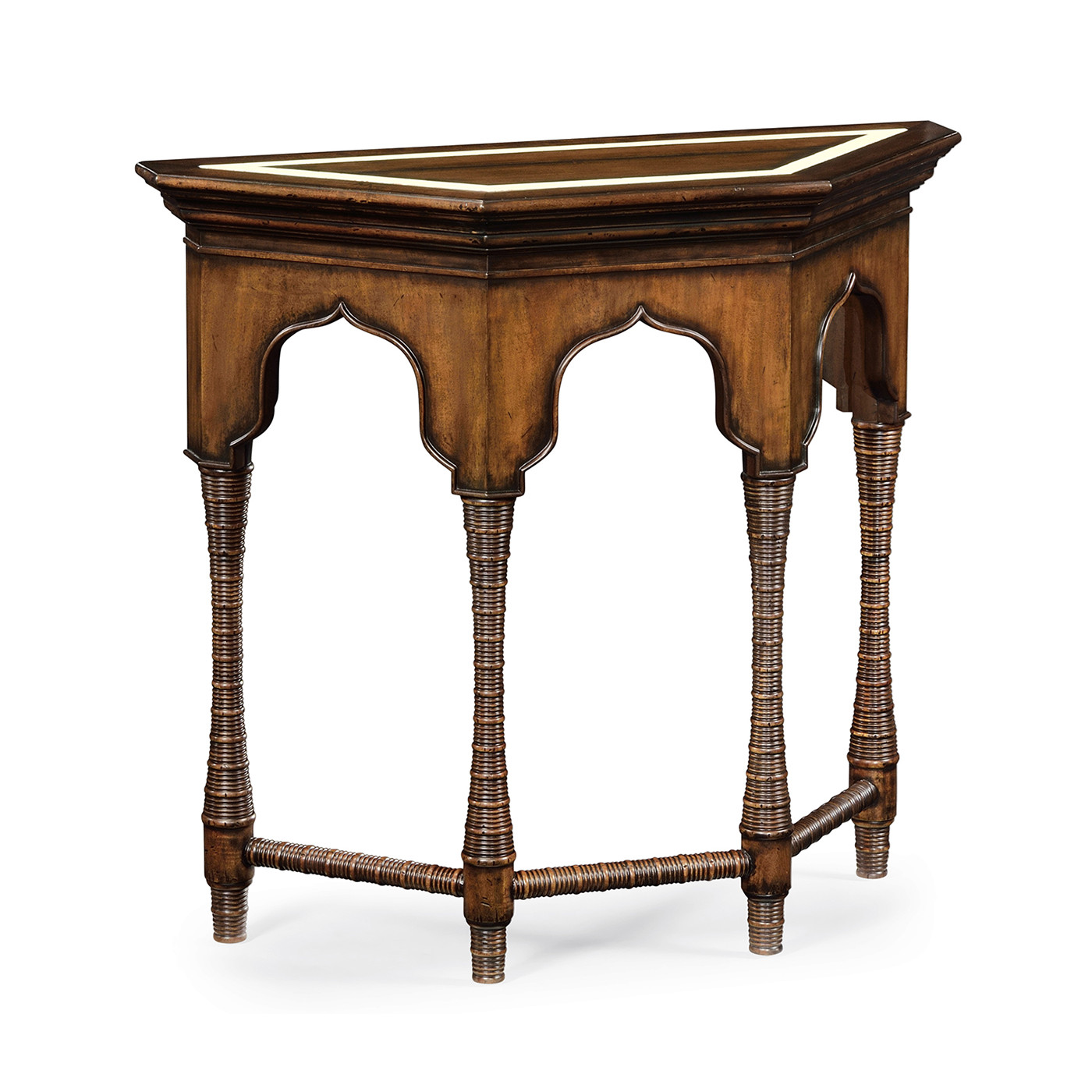 Rustic walnut console with bones inlay