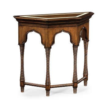 Rustic walnut console with bones inlay